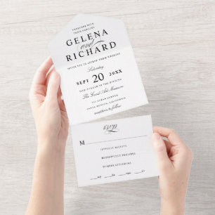 Voornamen Elegante Zwart-Wit Formele Huwelijk All In One Uitnodiging