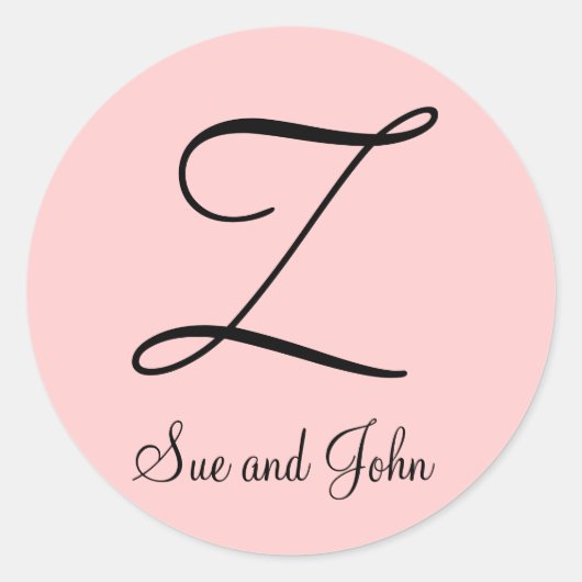 Voornamen en Initiaal Zwart op Roze Sticker (Voorkant)