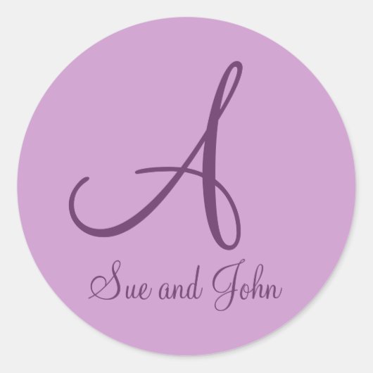 Voornamen en laatste Initiaal Mauve A Ronde Sticker (Voorkant)
