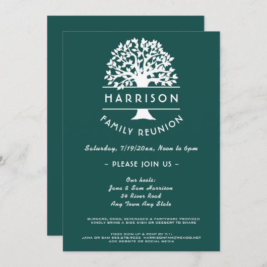 Voorouderboom Blauw Groen Familie Reünie Uitnodigi Kaart (Voorkant / Achterkant)