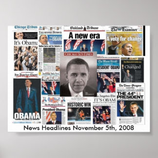 Voorpagina's voor kranten op 5 november 2008 poster