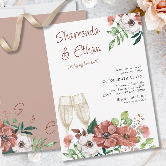 Voorraad de Bar Autumn Flowers Engagement Party Kaart