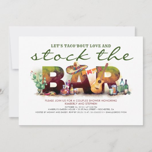 Voorraad de Bar Taco Fiesta Feest Uitnodigingen (Voorkant)