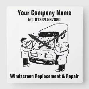 Voorruit Vervanging & Reparatie Cartoon Vierkante Klok