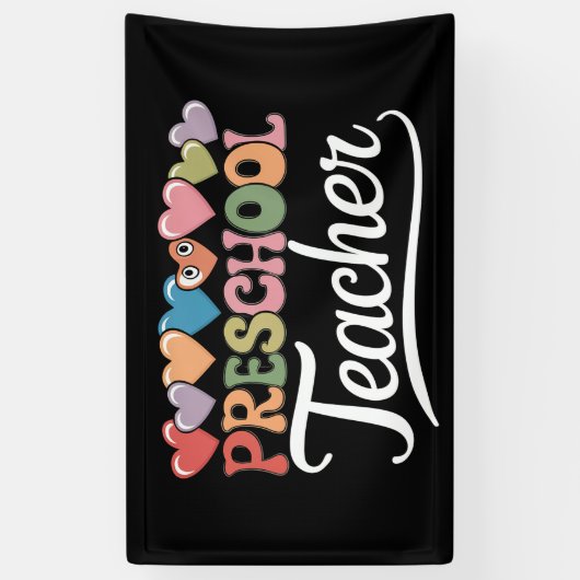 Voorschoolse leraar eerste dag Groovy terug naar s Spandoek (Verticaal)