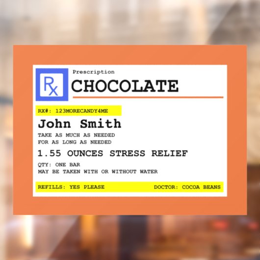 Voorschrift Chocolade Gepersonaliseerde patiëntenn Raamsticker (Vel 2)
