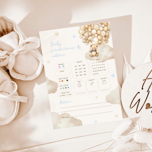 Voorspellingen Advies Teddy Bear Baby shower Game Kaart