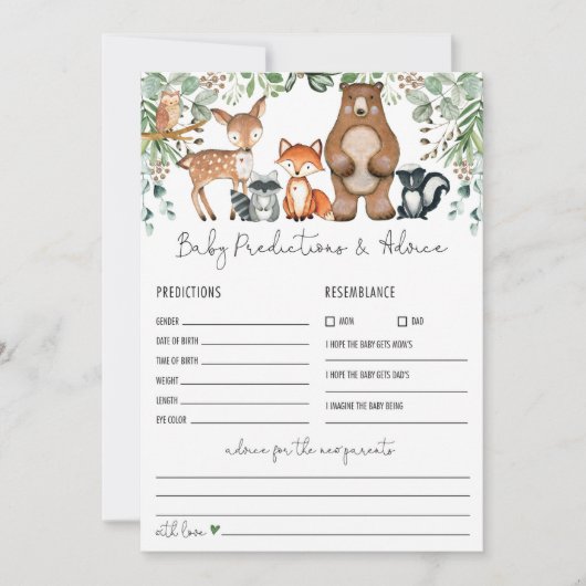 Voorspellingen & Advies Woodland Baby shower Game Kaart (Voorkant)