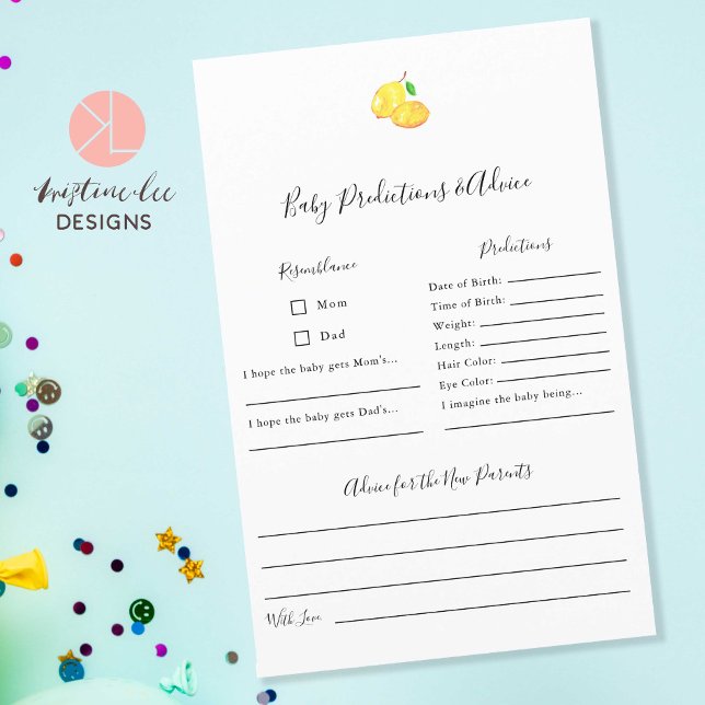 Voorspellingen en advies Lemon Baby shower Game (Creator heeft geüpload)