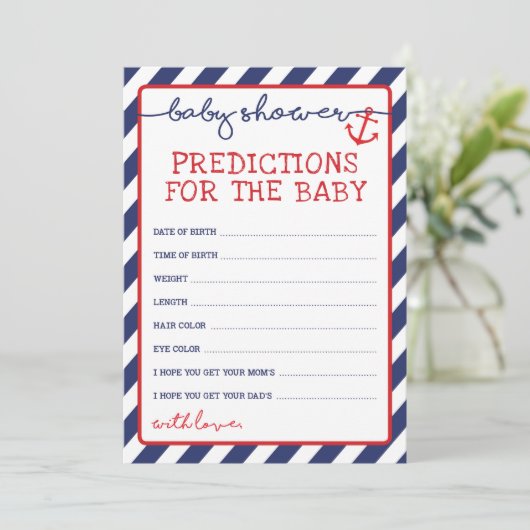 Voorspellingen voor Baby Boy Nautical Shower Game Kaart (Staand voorkant)