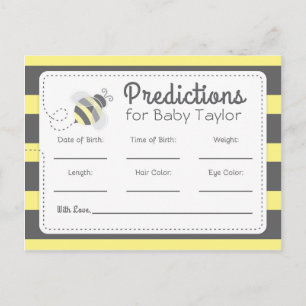 Voorspellingen voor babyfeestje Bumblebee geel en Uitnodiging Briefkaart
