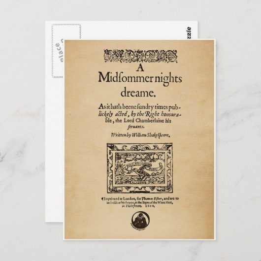 Voorste stuk van de A MidSummer Nights Dream Quart Briefkaart (Voorkant / Achterkant)