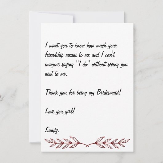 Voorstel om bruidsmeisje te zijn: Dank je Bedankkaart (Achterkant)