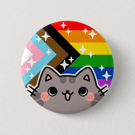 Voortgang LGBT Pride Flag Cat Button
