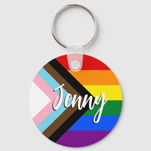 Voortgang Pride vlag | JOUW NAAM | Sleutelhanger (Voorkant)