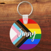 Voortgang Pride vlag | JOUW NAAM | Sleutelhanger (Voorkant)