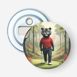 "Vooruit! Een zwarte tijger die golft in het Bos Button Flesopener