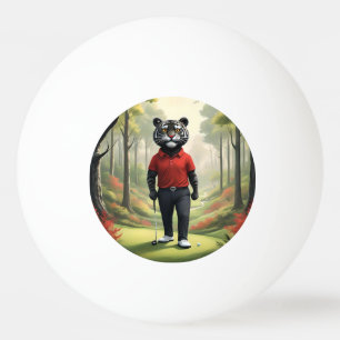 "Vooruit! Een zwarte tijger die golft in het Bos Pingpongballen