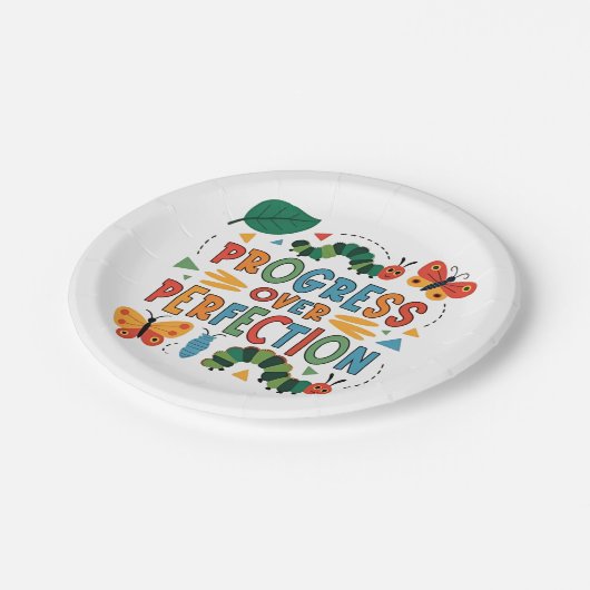 Vooruitgang in perfectie ondergraads bugs papieren bordje (Gekanteld)