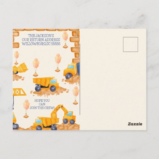 VOORZICHTIG! Bouw Vrachtwagen - uitnodiging (Achterkant)