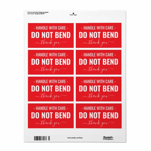 Voorzichtig hanteren - Verzendlabels niet buigen Etiket (Full Sheet)
