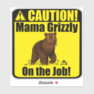 Voorzichtig! Mama Grizzly op de baan!" VinylSticke Sticker
