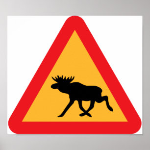 Voorzichtig Moose Swedish Traffic Sign Poster