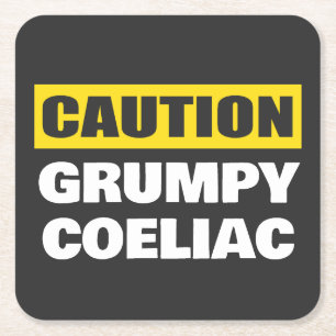 Voorzichtigheid Grumpy Coeliac Funny Vierkante Kartonnen Onderzetter