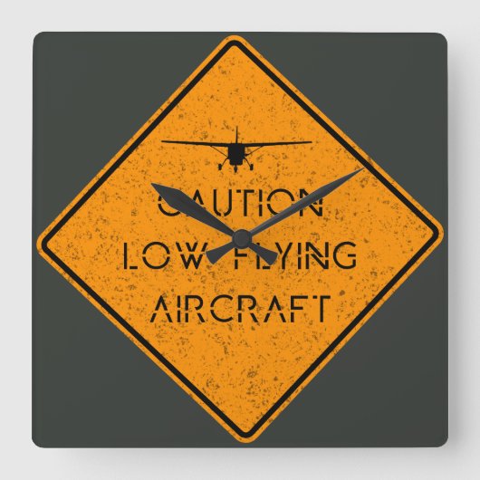 Voorzichtigheid ✈️ Vliegtuig met laag vliegveld Vierkante Klok (Voorkant)