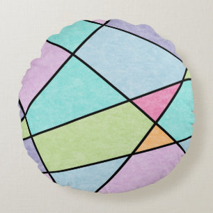 Voorzijde Abstract Geometric Blue Roze lila Rond Kussen