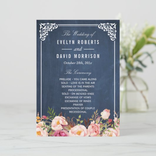 (Voorzijde) Bloemen Chalkboard DIY Huwelijksprogra Programma (Staand voorkant)
