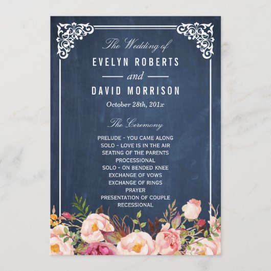 (Voorzijde) Bloemen Chalkboard DIY Huwelijksprogra Programma (Voorkant)