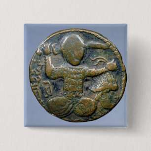 Voorzijde van de munt die helmde turk afgeeft vierkante button 5,1 cm