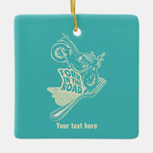 Vork in de weg motorongeluk keramisch ornament (Voorkant)