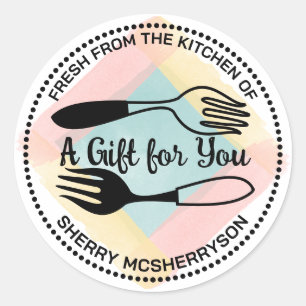 Vorken waterverf uit de keuken van gepersonaliseer ronde sticker