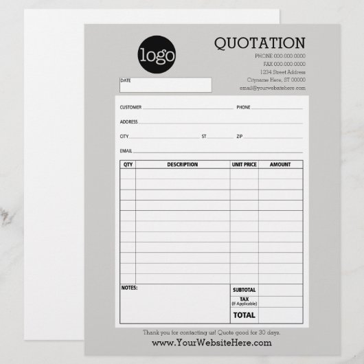 Vorm - Bedrijfs Citaat of Factuur (Voorkant / Achterkant)