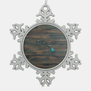 Vorm van de staat Hawaii Blauwgroen Tin Sneeuwvlok Ornament