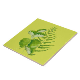 Vormen in het groen op een keramische Tegel Tegeltje