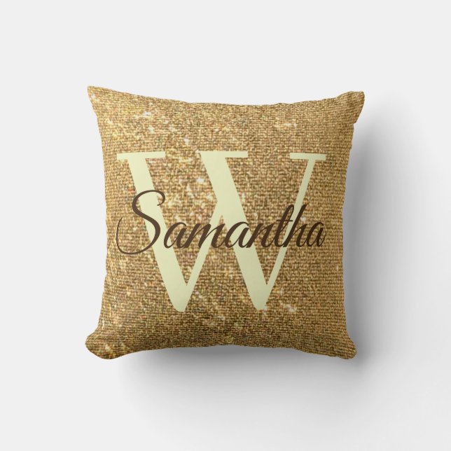 Vorst Gouden Glitter Monogram Kussen (Voorkant)