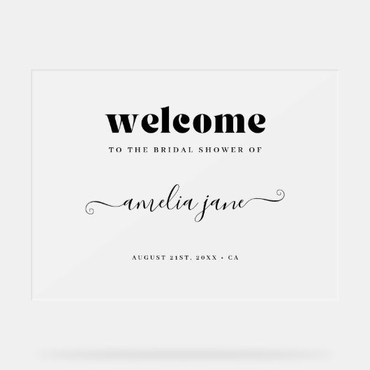 Vorst Retroscript Moderne Bruiloft Welkom Acryl Bord (Voorkant)