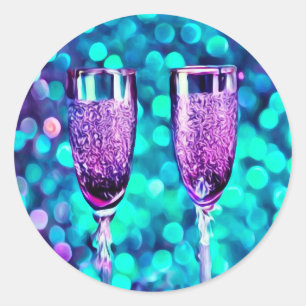 Vorstige paarse champagne ronde sticker