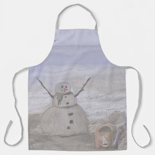Vorstige Sneeuwman Aan Het Strand Grote Schort