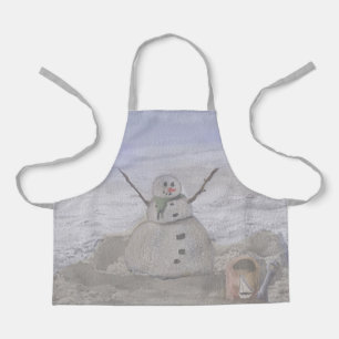 Vorstige Sneeuwman Aan Het Strand Kleine Schort