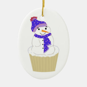Vorstige sneeuwman met blauwe accessoires keramisch ornament