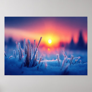 Vorstige winterweide bij zonsopgang poster
