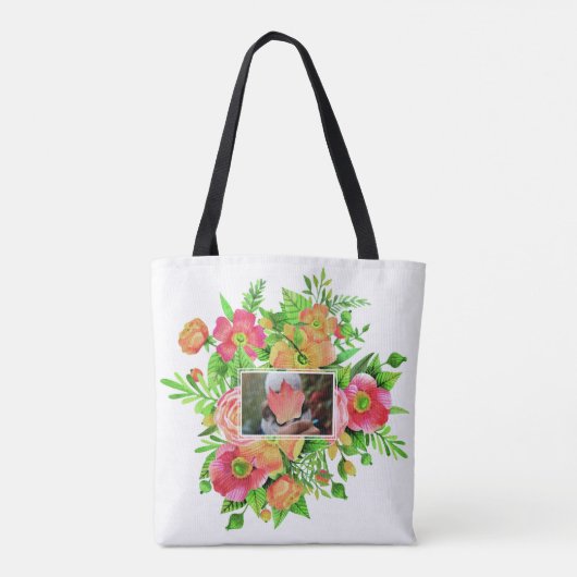 Vos 2 Photos en Cadres Fleurs Sacs personnalisés (Dos)