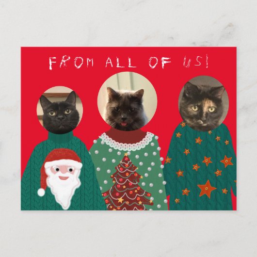 Vos 3 chats dans les affreux pulls de Noël Carte p (Devant)