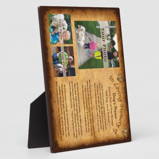 Vos 3 photos, la plaque commémorative de chien tex (Côté)