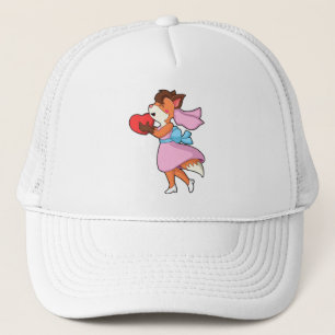 Vos als bruid met jurk en hart trucker pet