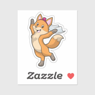 Vos als bruid met sluier en hart sticker